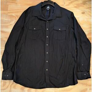 Rock & Republic Men's Button Down Dress Shirt Lg Black L/S Gunmetal Buttons
